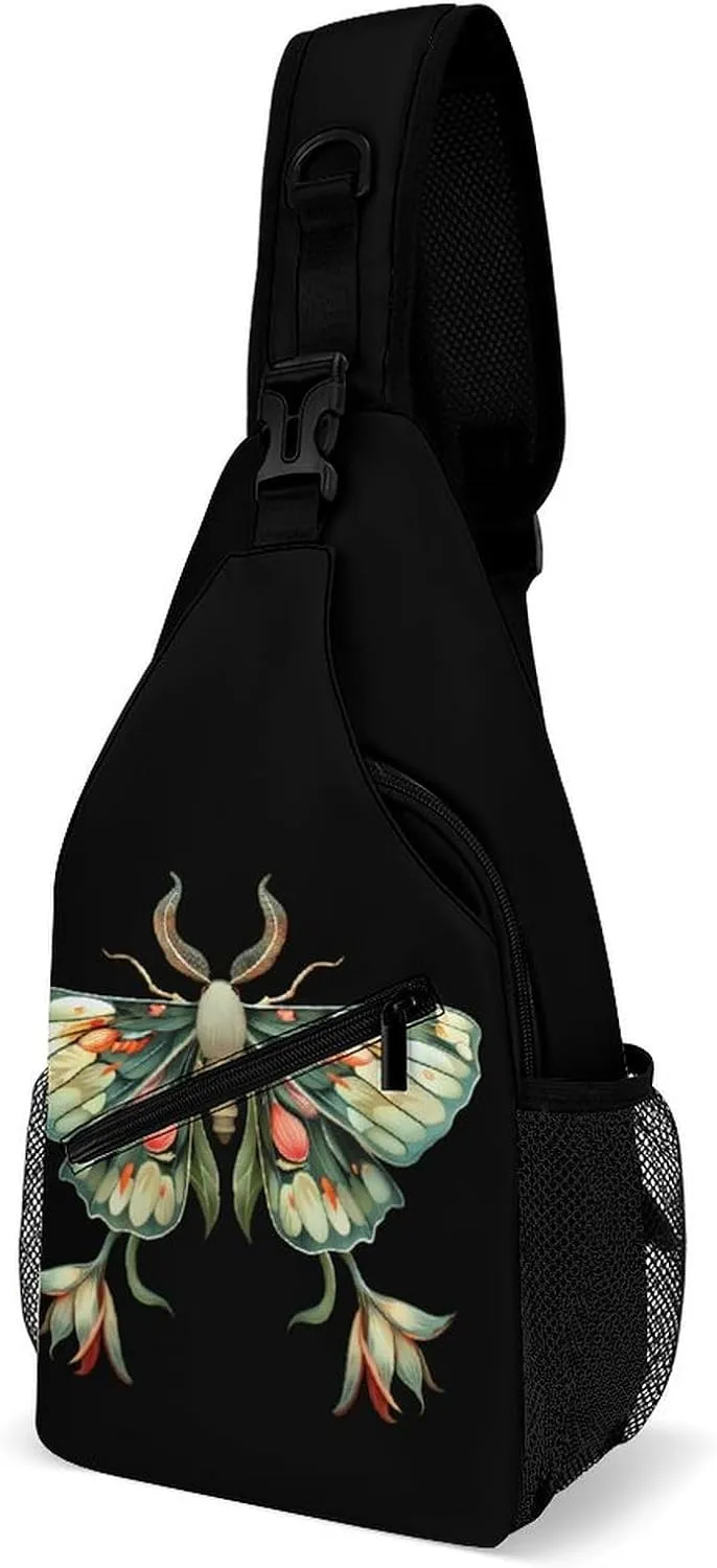 Cute Moth Beautiful Butterfly Insect Sling Bags Travel Crossbody Shoulder Backpack Casual Daypack with Strap for Men Women