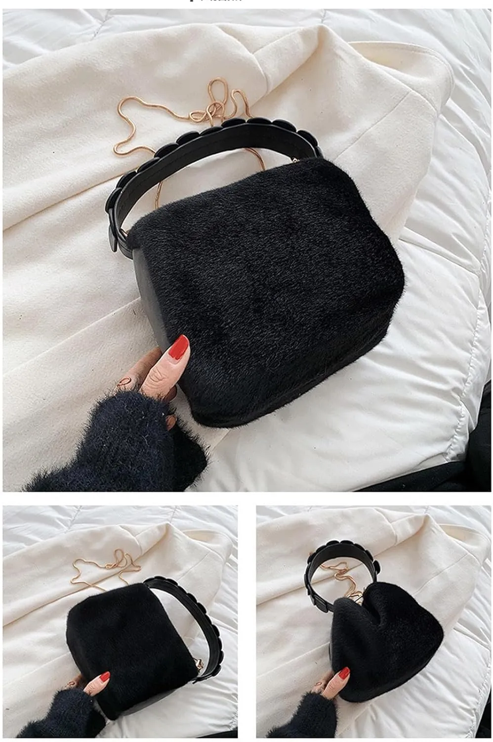 Cute Purse Small Furry Hobo Bag Fluffy Mini Purses Retro Soft Classic Chic Faux Fur Convertible Handbag