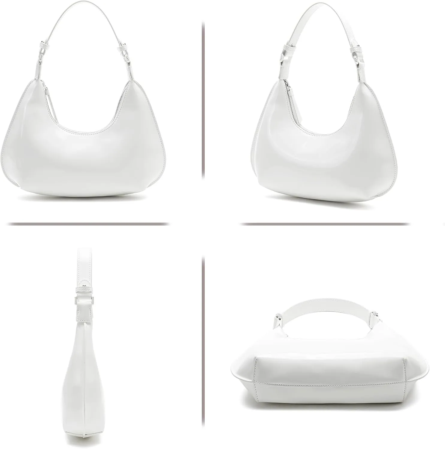 Cute Shoulder Bags for Women, Small Going Out Purse Patent Leather Crescent Bag Women's Shoulder Handbags with Zipper Closure