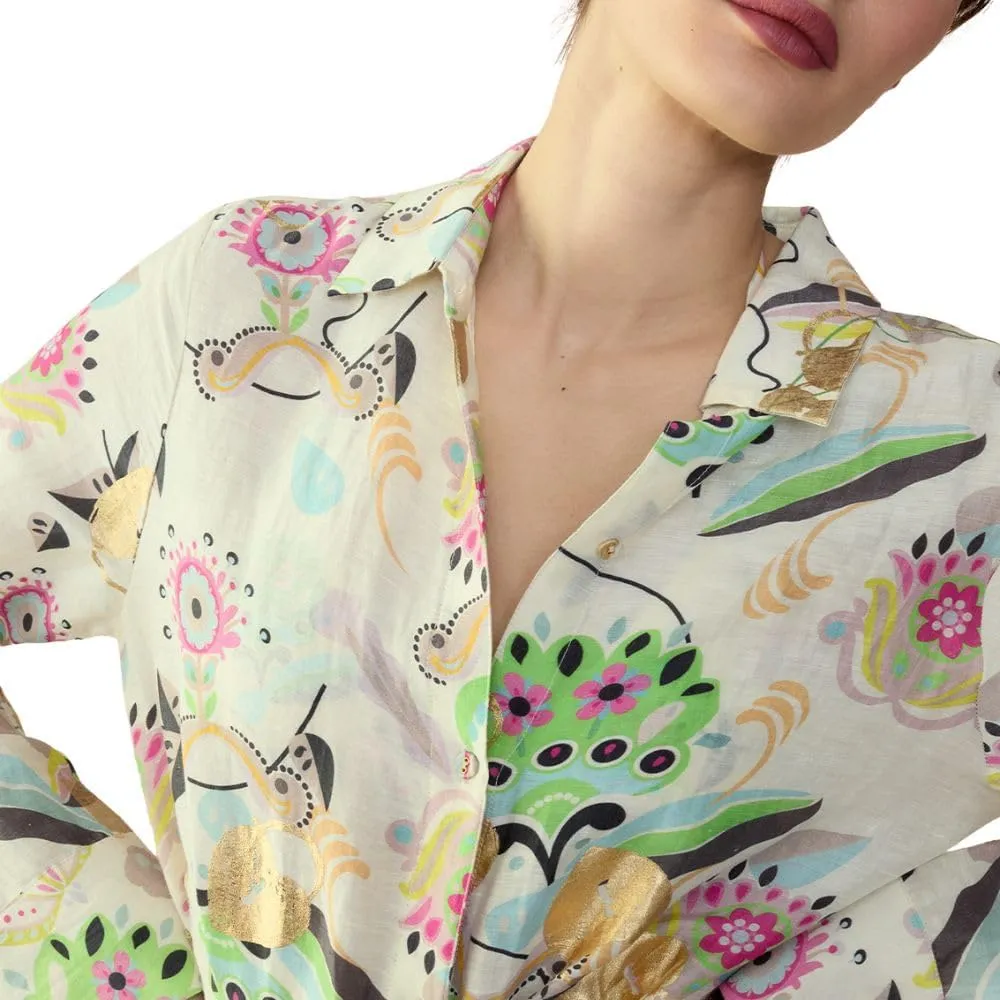 Cynthia Rowley Love Locked Silk Linen Shirt Dress