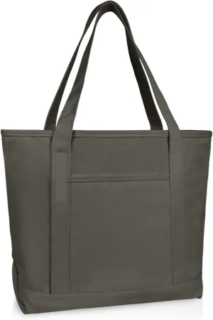 DALIX 20" Solid Color Cotton Canvas Shopping Tote Bag in Asphalt Gray