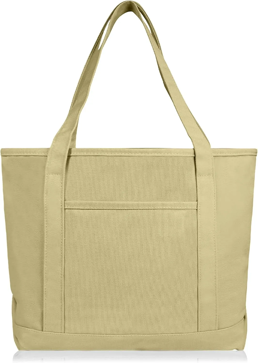 Dalix 20" Solid Color Cotton Canvas Shopping Tote Bag in Beige