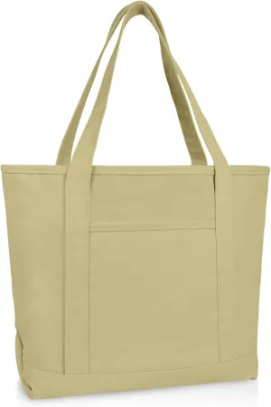 Dalix 20" Solid Color Cotton Canvas Shopping Tote Bag in Beige
