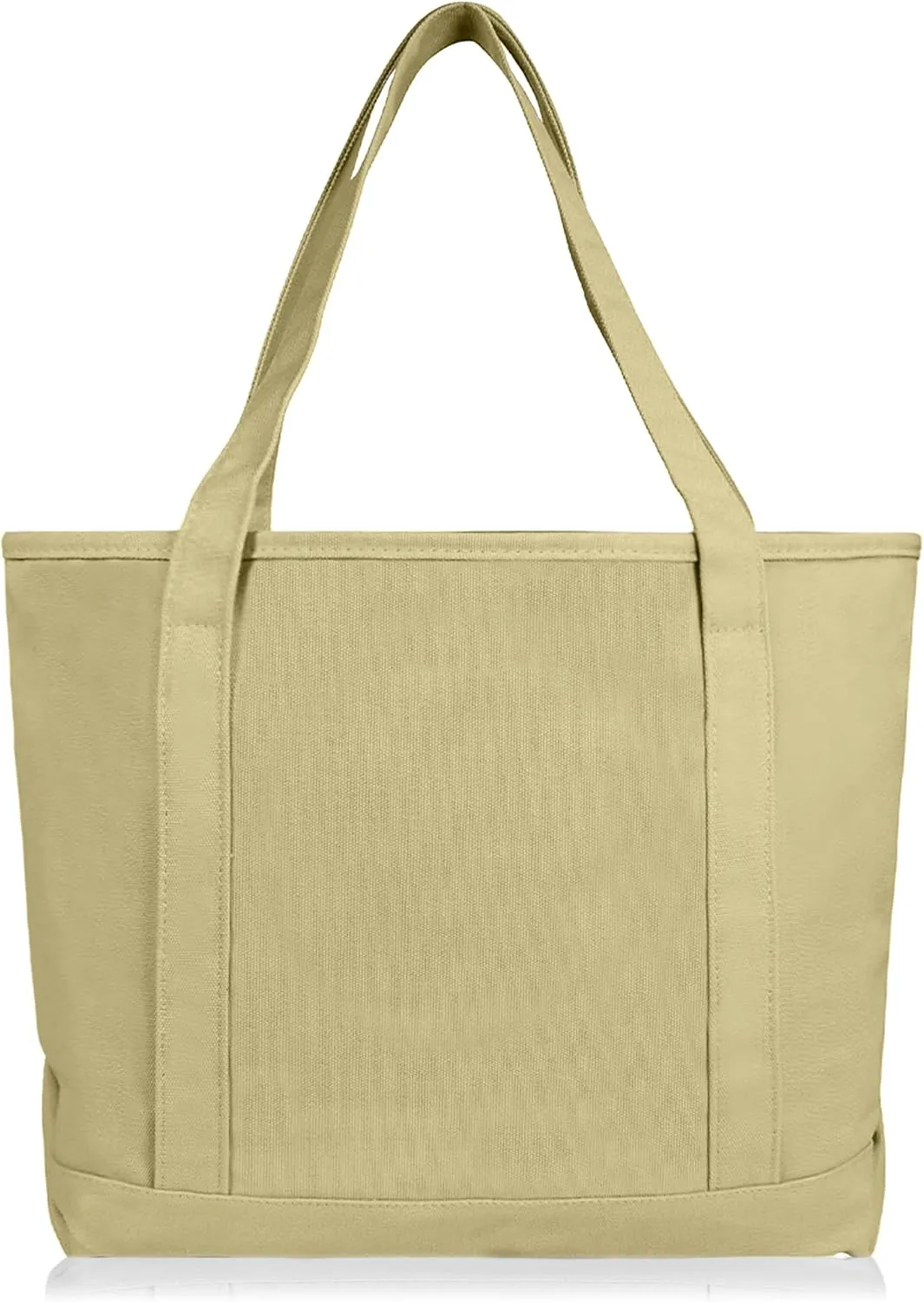Dalix 20" Solid Color Cotton Canvas Shopping Tote Bag in Beige