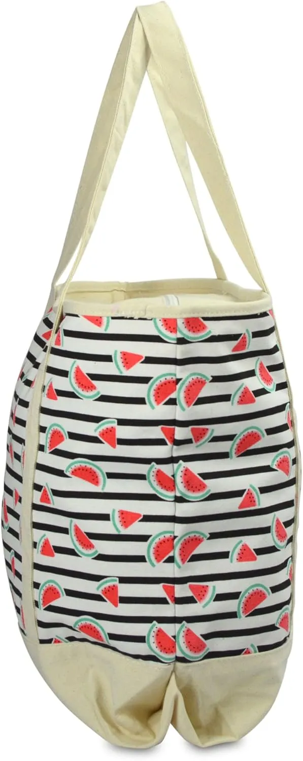 DALIX 22" Shopping Tote Bag Heavy Cotton Canvas (Zippered Top) Black Watermelon