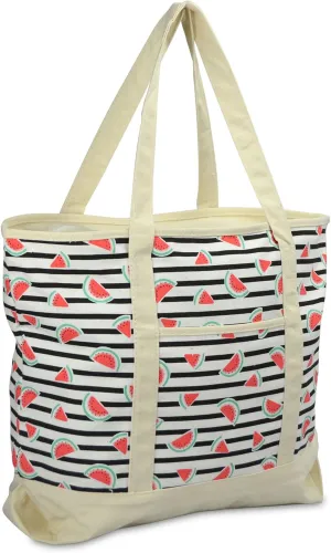 DALIX 22" Shopping Tote Bag Heavy Cotton Canvas (Zippered Top) Black Watermelon