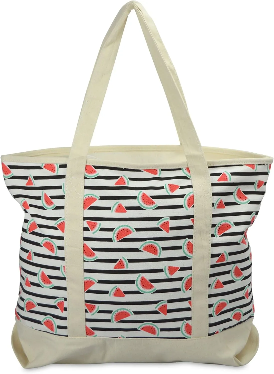 DALIX 22" Shopping Tote Bag Heavy Cotton Canvas (Zippered Top) Black Watermelon