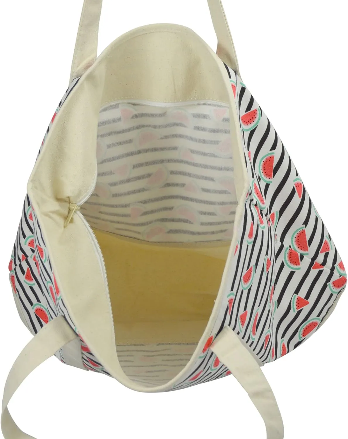 DALIX 22" Shopping Tote Bag Heavy Cotton Canvas (Zippered Top) Black Watermelon