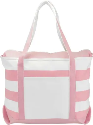 DALIX Striped Boat Tote Premium Cotton Canvas Bag in Pink