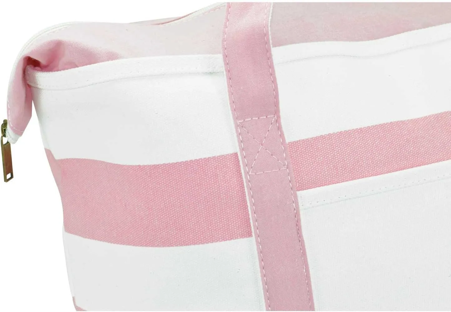 DALIX Striped Boat Tote Premium Cotton Canvas Bag in Pink