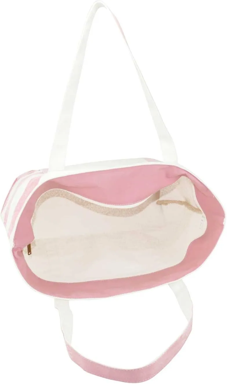 DALIX Striped Boat Tote Premium Cotton Canvas Bag in Pink