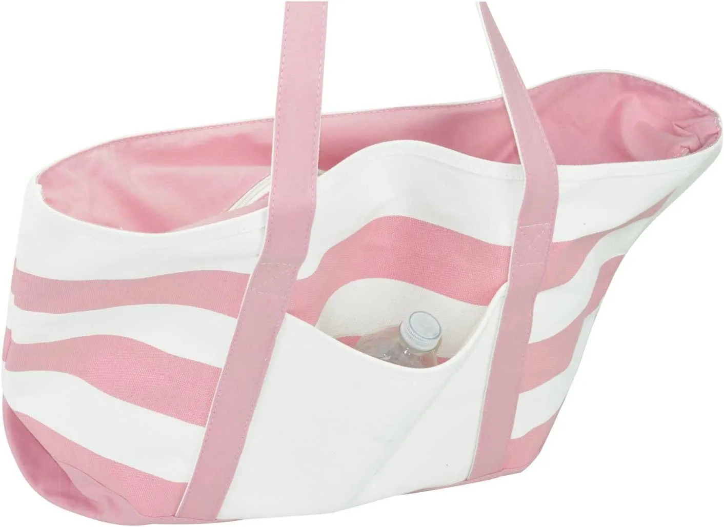 DALIX Striped Boat Tote Premium Cotton Canvas Bag in Pink
