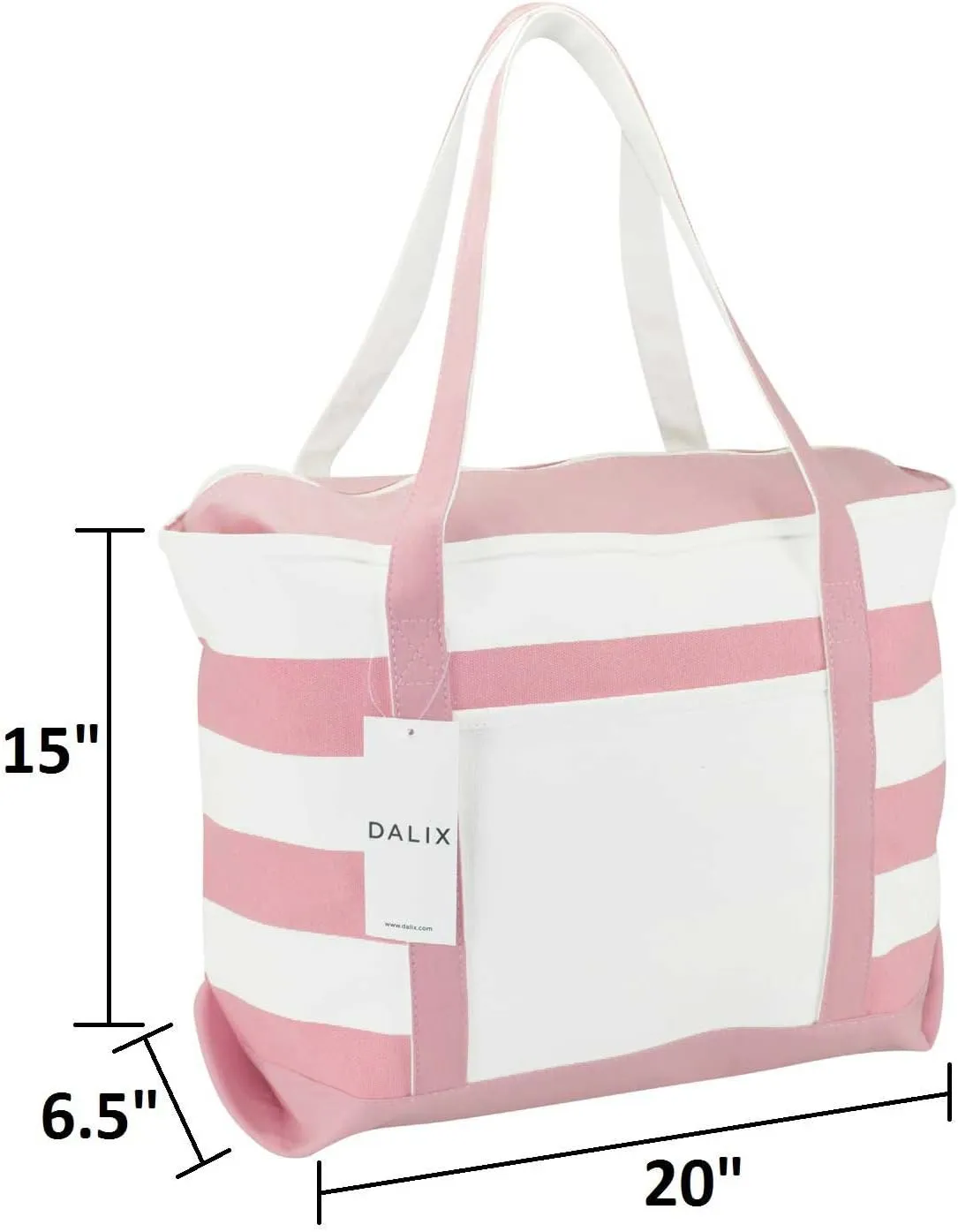 DALIX Striped Boat Tote Premium Cotton Canvas Bag in Pink