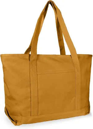 DALIX Womens 23" Deluxe 24 oz. Cotton Canvas Tote Bag Zippered in Butterscotch