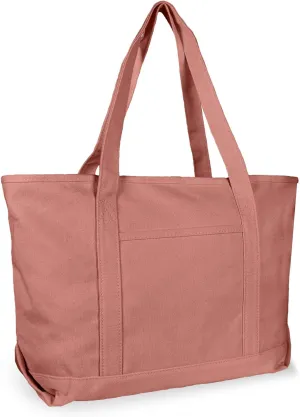 DALIX Womens 23" Deluxe 24 oz. Cotton Canvas Tote Bag Zippered in Dusty Rose