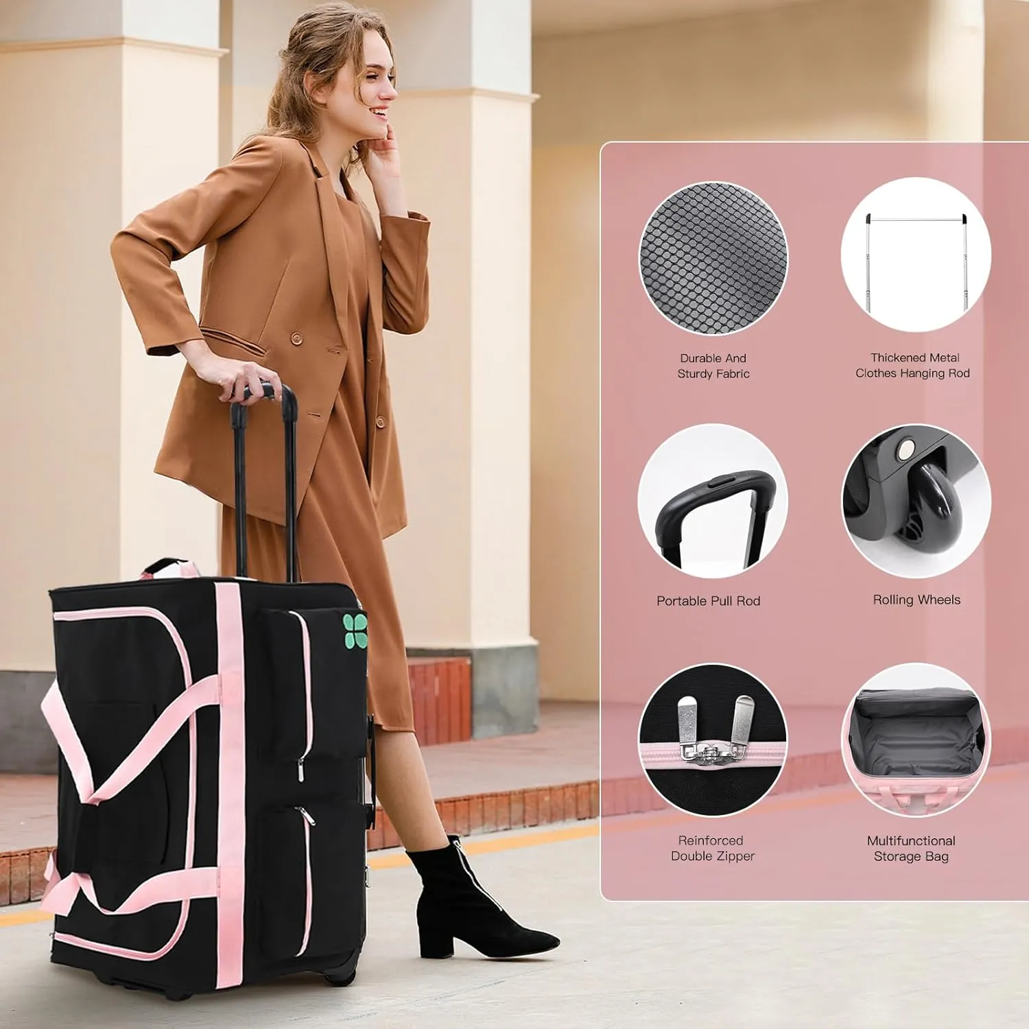 Dance Bag With Garment Rack, 27" Dance Garment Bags for Dancers Girls Competition, Collapsible Rolling Dance Garment Bag with Wheels for Travel, Duffle Bag Luggage for Women and Men