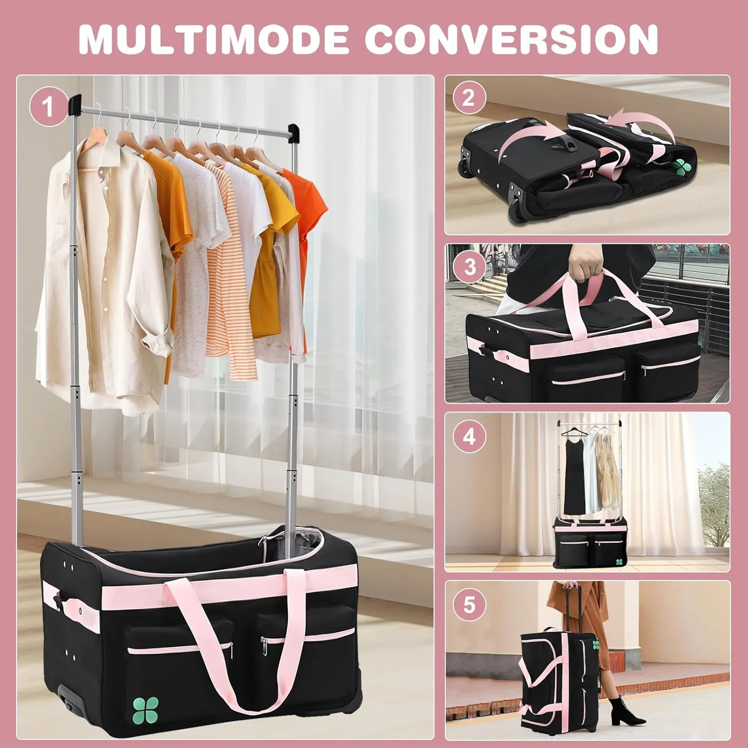 Dance Bag With Garment Rack, 27" Dance Garment Bags for Dancers Girls Competition, Collapsible Rolling Dance Garment Bag with Wheels for Travel, Duffle Bag Luggage for Women and Men