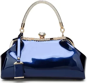 Dayfine Handbags for Women Glossy Patent Leather Top Handle Purse Crystal Buckle Satchel Bag Evening Tote Bags Shoulder Bag