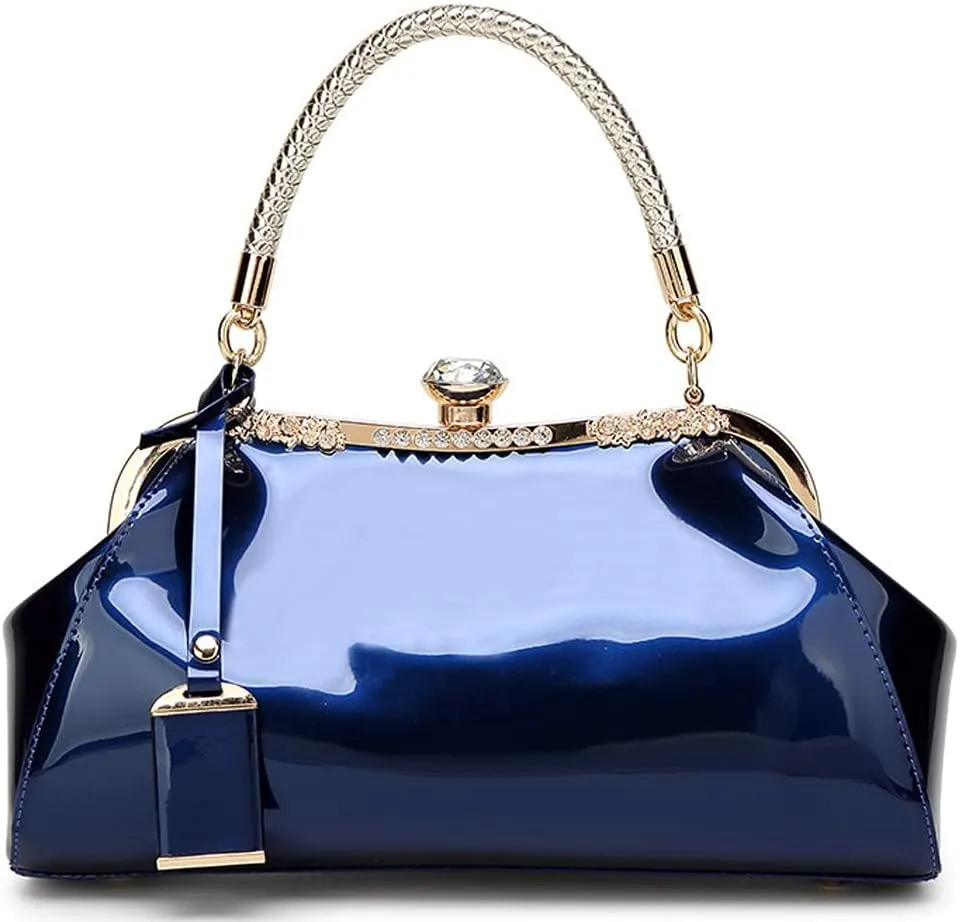 Dayfine Handbags for Women Glossy Patent Leather Top Handle Purse Crystal Buckle Satchel Bag Evening Tote Bags Shoulder Bag
