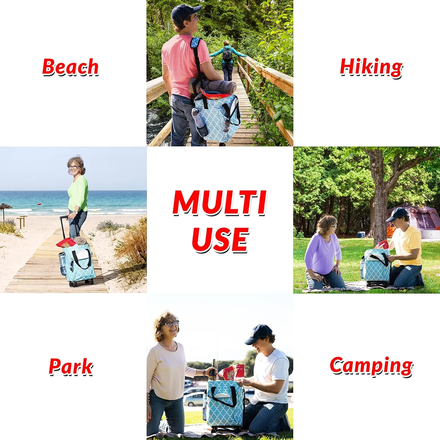 dbest products Ultra Compact Cooler Smart Cart 360 Insulated Collapsible Rolling Tailgate BBQ Beach, Moroccan Tile