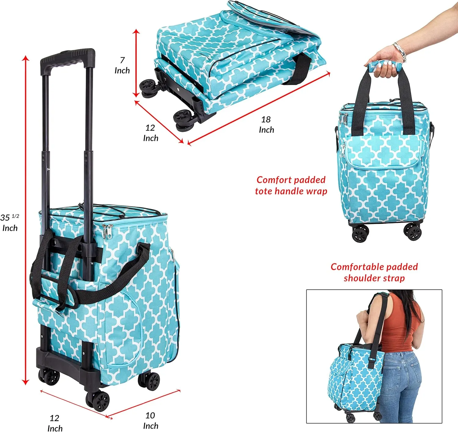 dbest products Ultra Compact Cooler Smart Cart 360 Insulated Collapsible Rolling Tailgate BBQ Beach, Moroccan Tile
