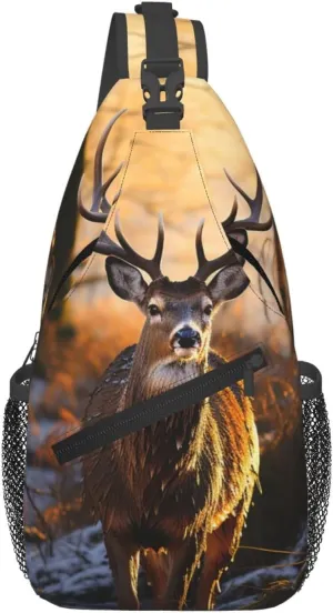 Deers Picture Cross Chest Bag Diagonally Sling Backpack Outdoor Travel Cycling Bag for Men Women