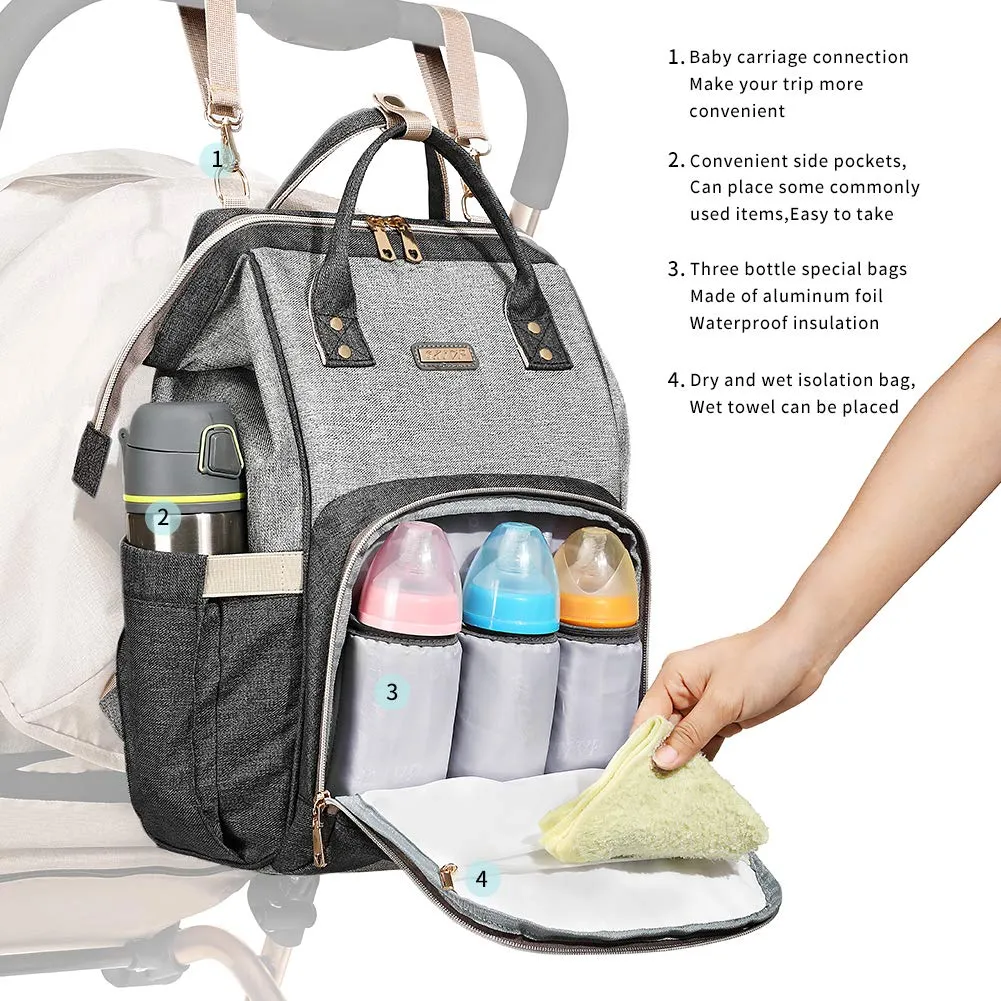 Diaper Bag Backpack for Women, Baby Bags for Girls,Diaper Bag with Changing Pad, and Insulated Pockets (Dark Grey  Light Grey)