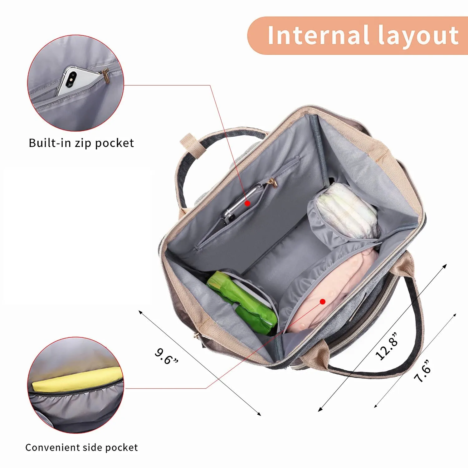 Diaper Bag Backpack for Women, Baby Bags for Girls,Diaper Bag with Changing Pad, and Insulated Pockets (Dark Grey  Light Grey)