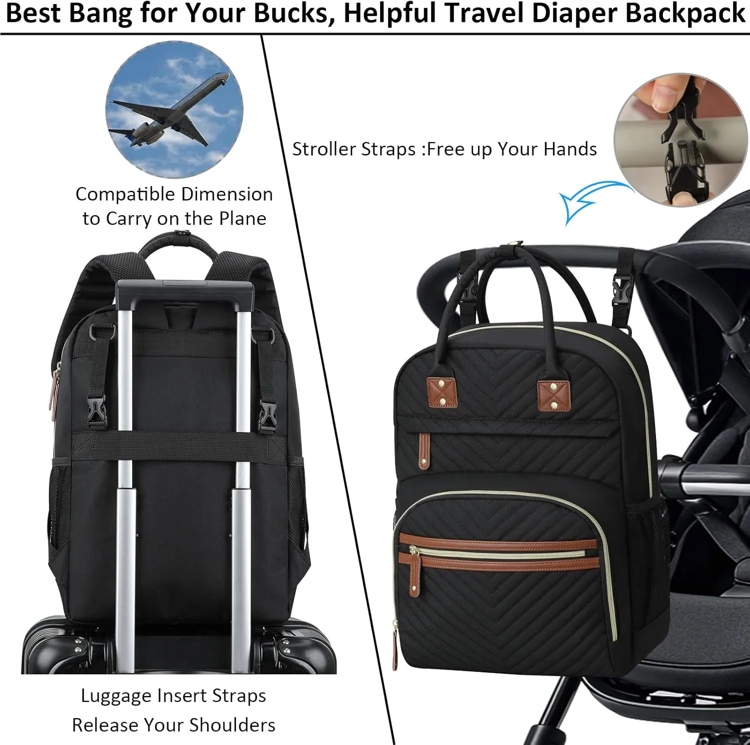 Diaper Bag Backpack for Women Large Capacity with Insulated Pockets Multifunctional Diaper Bags For Baby Girl Boy Waterproof Baby Bags For Mama Maternity Travel Bag Black
