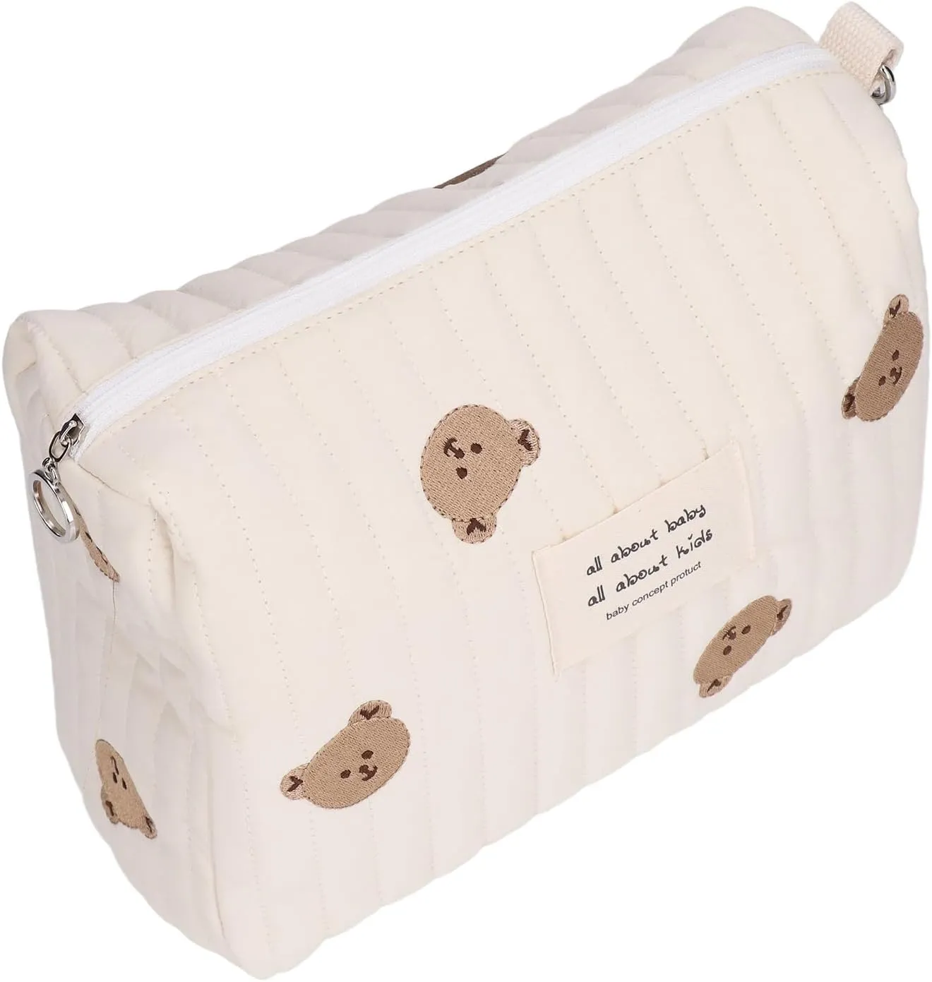 Diaper Bag, Small Diaper Bag Tote Baby Tote Bag Quilted Cotton Cute Pattern Nappy Diaper Storage Bag with Stroller Hooks Portable Stroller Baby Diaper Bag for Baby Bottles (bear