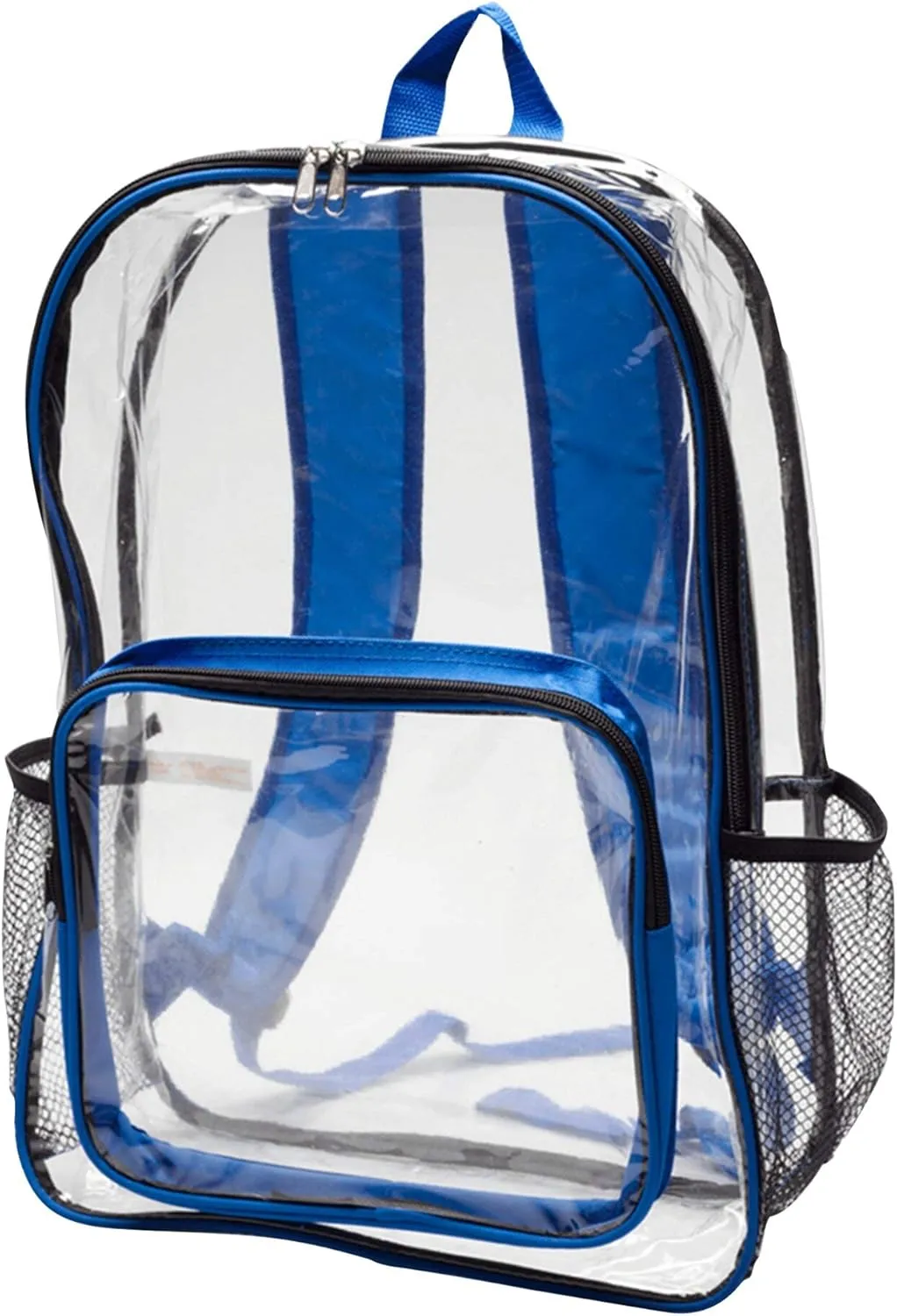 DISCOUNT PROMOS Heavy Duty Clear Plastic Backpacks Set of 6, Bulk Pack - PVC, Water Resistant, Great for Travel - Clear/Blue