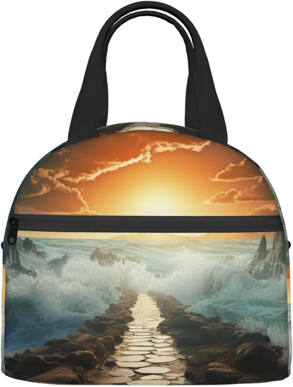 Divided Sea Pathway Lunch Bag Insulated Lunch Box for Women Men Reusable Lunch Tote Cooler Bag for Office Work