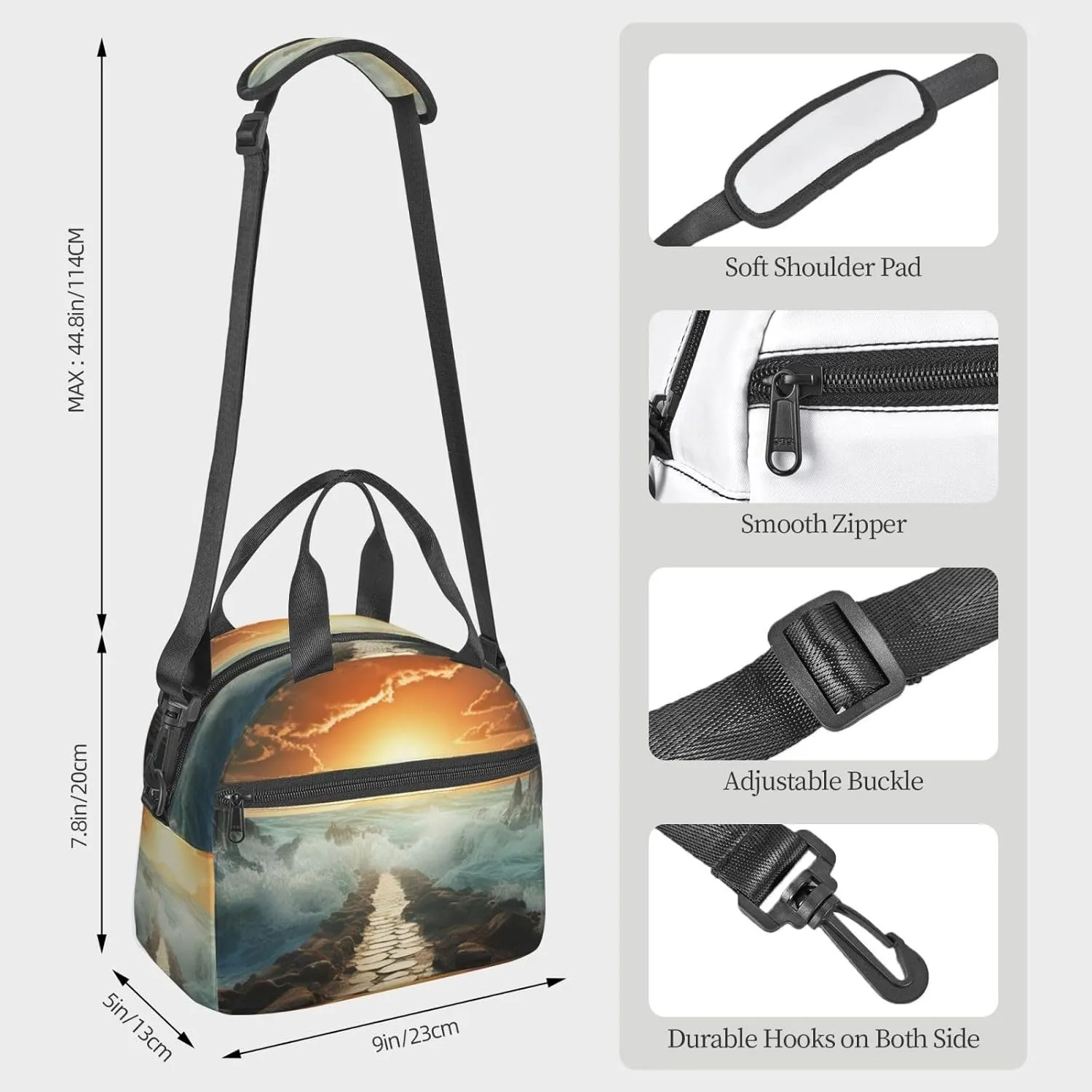 Divided Sea Pathway Lunch Bag Insulated Lunch Box for Women Men Reusable Lunch Tote Cooler Bag for Office Work