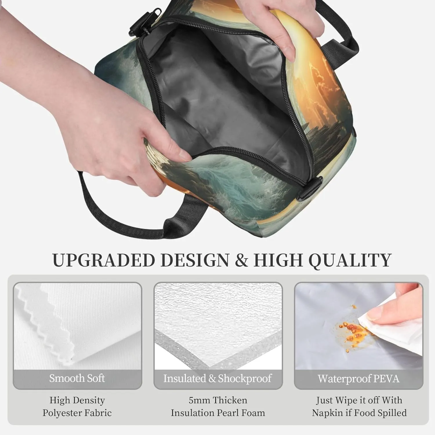 Divided Sea Pathway Lunch Bag Insulated Lunch Box for Women Men Reusable Lunch Tote Cooler Bag for Office Work
