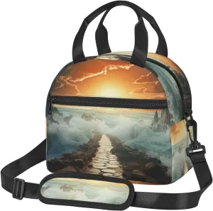 Divided Sea Pathway Lunch Bag Insulated Lunch Box for Women Men Reusable Lunch Tote Cooler Bag for Office Work