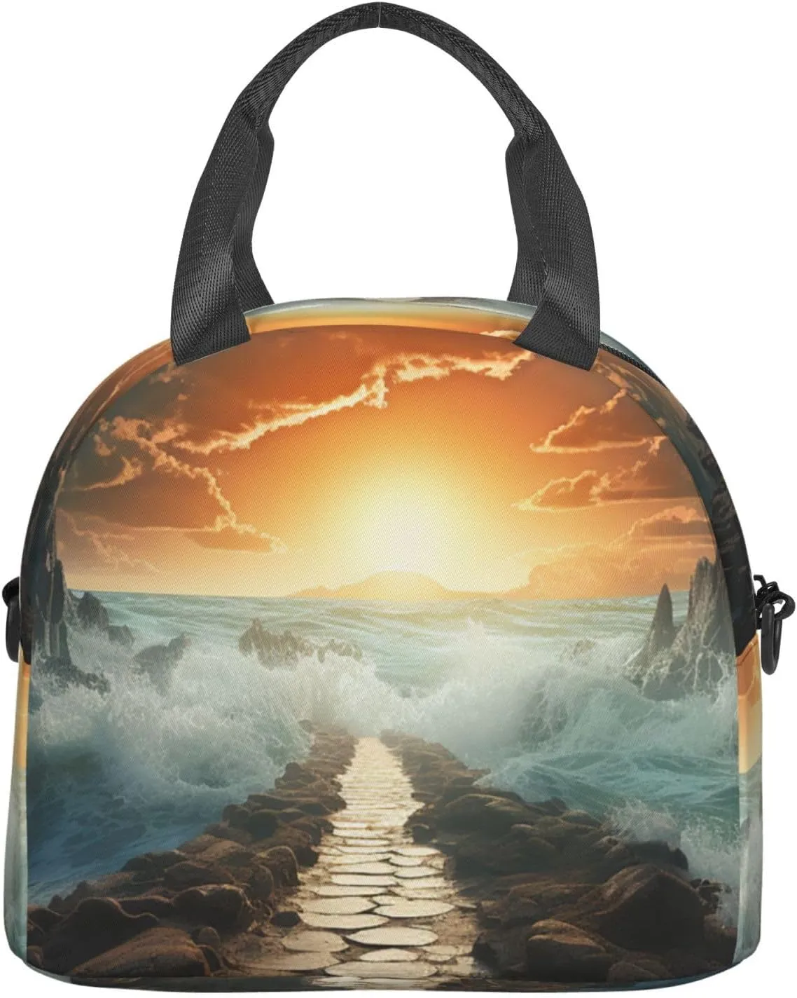 Divided Sea Pathway Lunch Bag Insulated Lunch Box for Women Men Reusable Lunch Tote Cooler Bag for Office Work