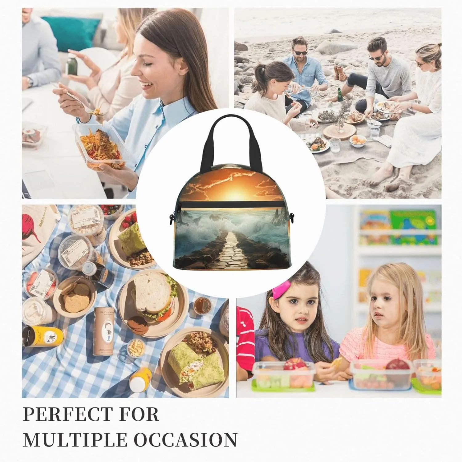 Divided Sea Pathway Lunch Bag Insulated Lunch Box for Women Men Reusable Lunch Tote Cooler Bag for Office Work