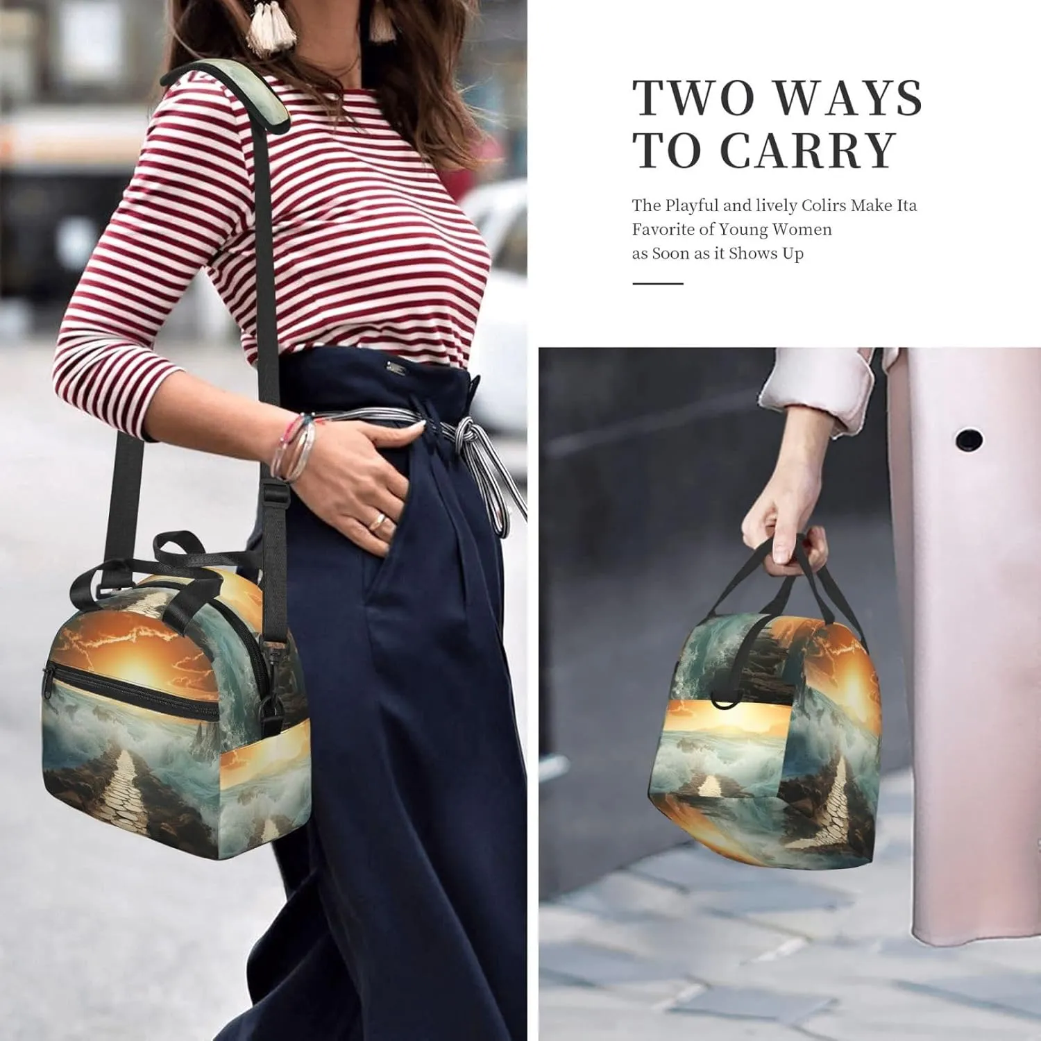 Divided Sea Pathway Lunch Bag Insulated Lunch Box for Women Men Reusable Lunch Tote Cooler Bag for Office Work