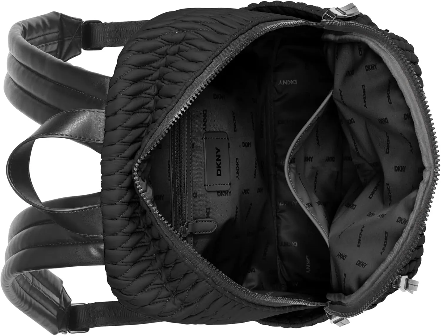 DKNY Women's Mack Quilted Nylon Backpack, Black/Black, One Size