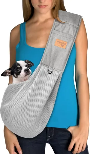 Dog Sling, Breathable Mesh Dog Sling Carrier, Adjustable Strap Dog Carrier Sling, Dog Carrier Bag with Pocket, Hands Free Dog Carriers for Travel Outdoor (Light Grey, Mesh)