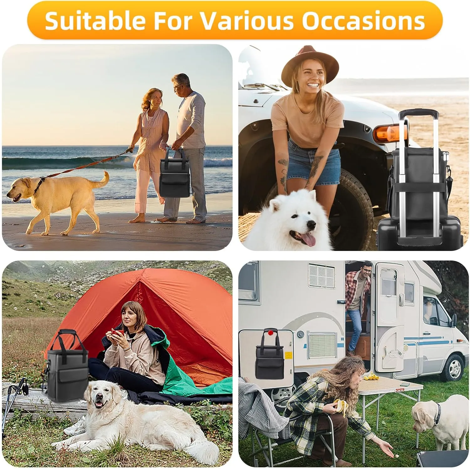 Dog Travel Bag for Camping - Weekend Pet Accessories With 2 Collapsible Bowls, 2 Food Containers, 1 Waterproof Feeding Mat - S, Black