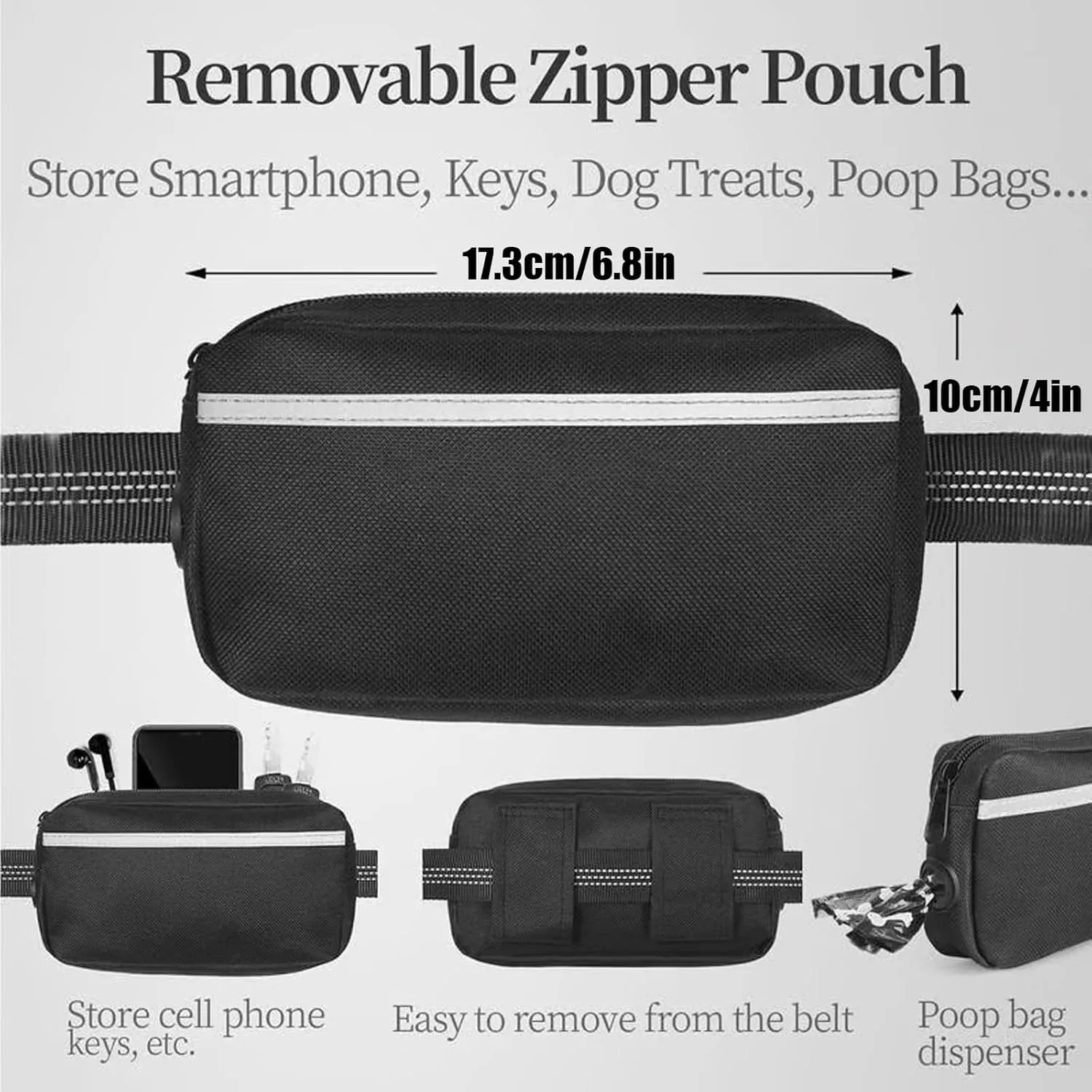 Dog Walking Belt Bag with Adjustable Waist Belt, Hands Free Dog Leash with Zipper Pouch, Reflective Bungee Running Long Extendable Dogs Lead for Large Dogs Retractable Bungee(Lake Blue)