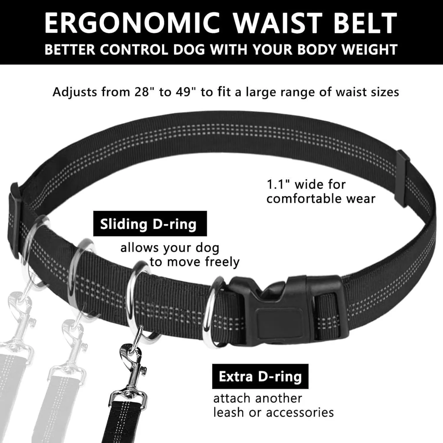 Dog Walking Belt Bag with Adjustable Waist Belt, Hands Free Dog Leash with Zipper Pouch, Reflective Bungee Running Long Extendable Dogs Lead for Large Dogs Retractable Bungee(Lake Blue)
