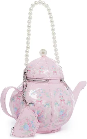 Dolls Kill Tea Society Handbag by Sugar Thrillz - Vegan Leather, Floral Print, Pearl Strap, Perfect for Whimsical Style