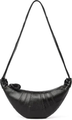 DORIS&JACKY Designer Leather Crossbody Bag For Women Soft Lambskin Croissant Chest Purse With Wide Single Shoulder Strap