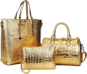 Downupdown 3PC Handbags and Purse for Women Top Handle Bags Satchel Shoulder Totes Boston Bag Wallet Crocodile Pattern Set
