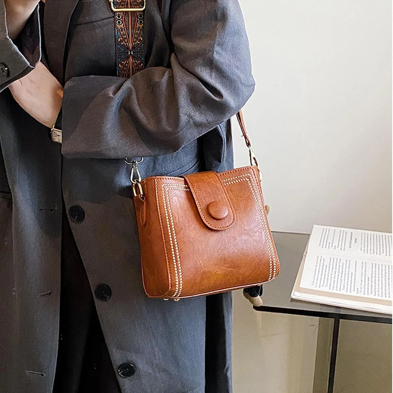 Dragentle Vintage Fashion Bag, Stylish Crossbody Bags Cowhide Bag with Adjustable Wider Shoulder Strap for Women