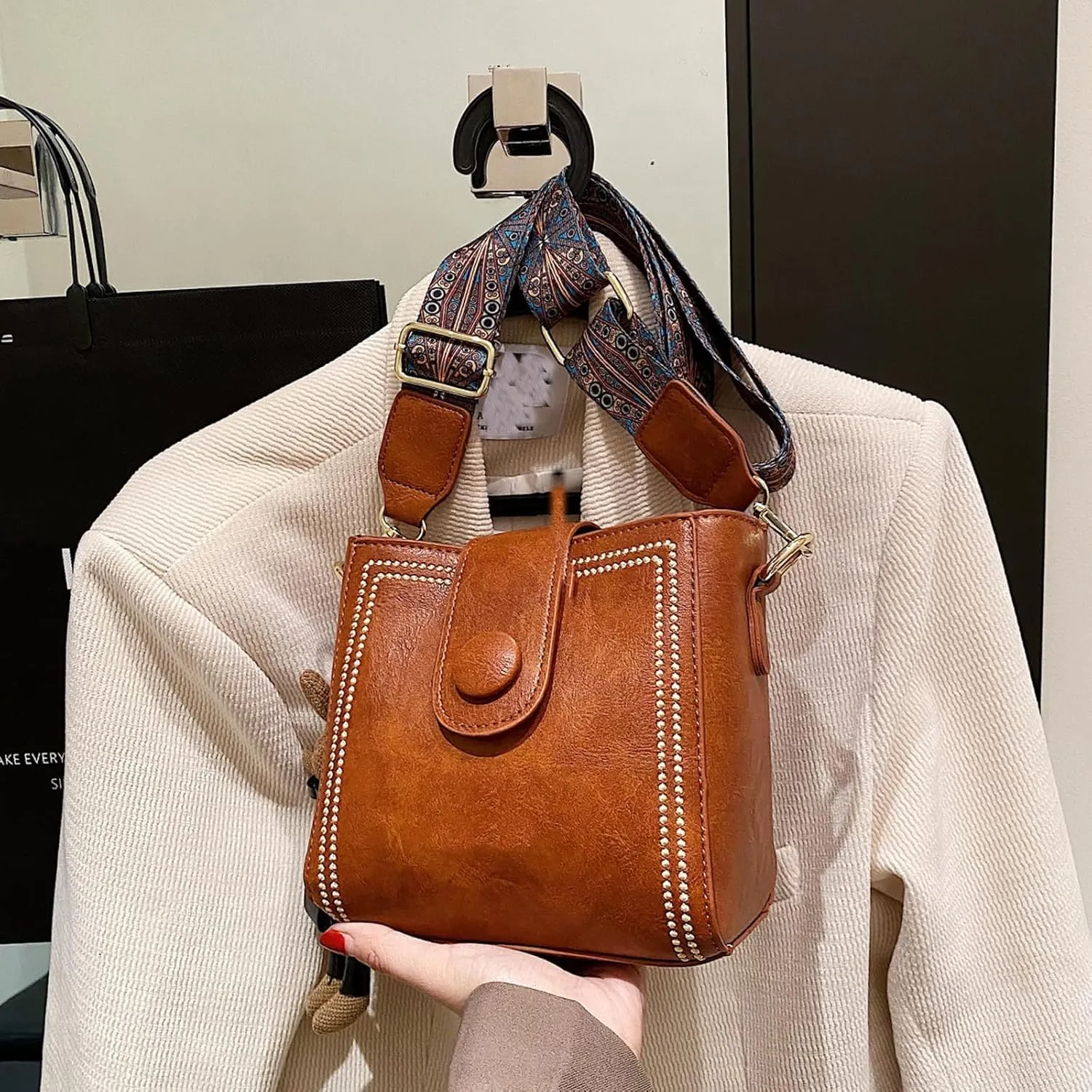 Dragentle Vintage Fashion Bag, Stylish Crossbody Bags Cowhide Bag with Adjustable Wider Shoulder Strap for Women