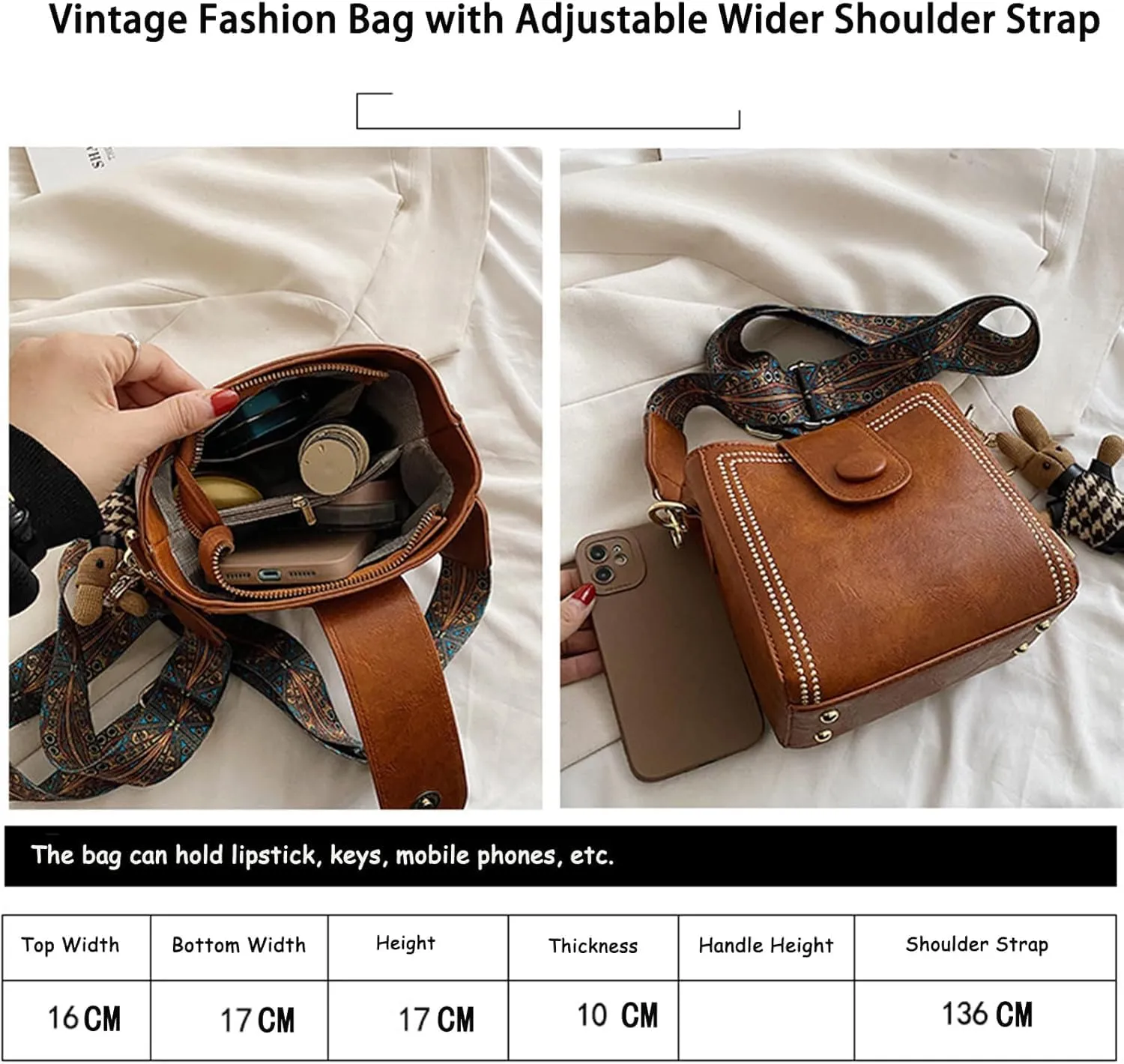 Dragentle Vintage Fashion Bag, Vintage Bucket Bags For Women with Adjustable Wider Shoulder Strap