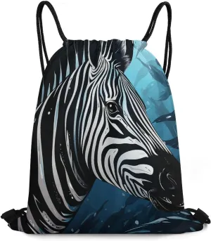 Drawstring Backpack Bag,Blue Sailfish Print Drawstring Backpacks,Sports Gym Backpack with Mesh Pocket String Bag for Women Men